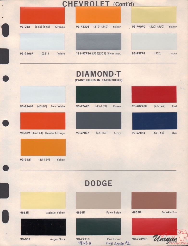 1967 Diamond-T Paint Charts DuPont